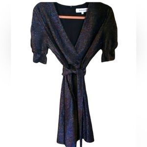 ELLIATT Metallic Blue Mini Dress‎ Size M with Sash